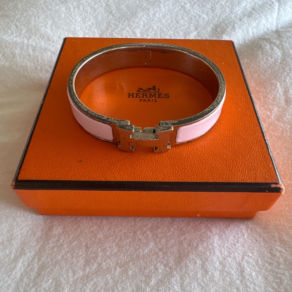 Hermes Palladium and Pink Clic H Bracelet